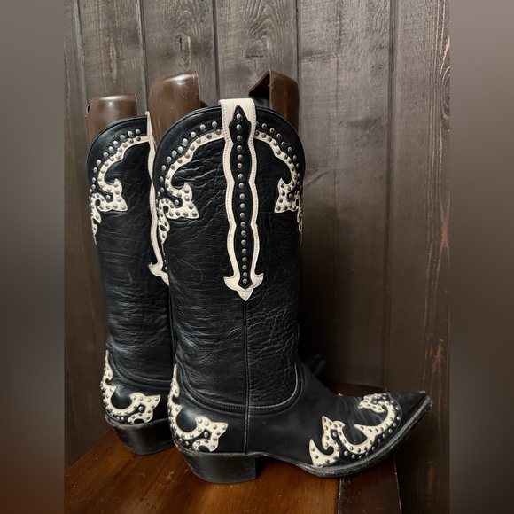 Vintage Old Gringo Leather Boots Black & White Studded Sz 8B Women’s Pointed Toe - Picture 7 of 11